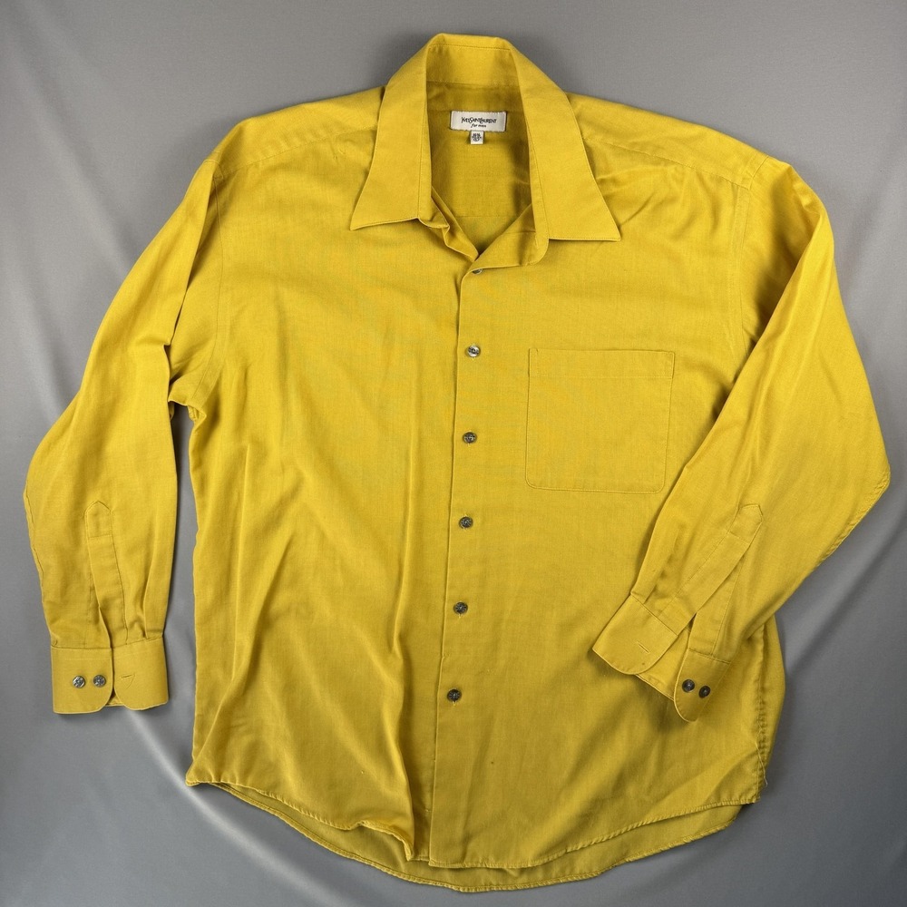 Yves Saint Laurent Shirt Mens Large 16.5 32/33 Yellow Long Sleeve Button Down